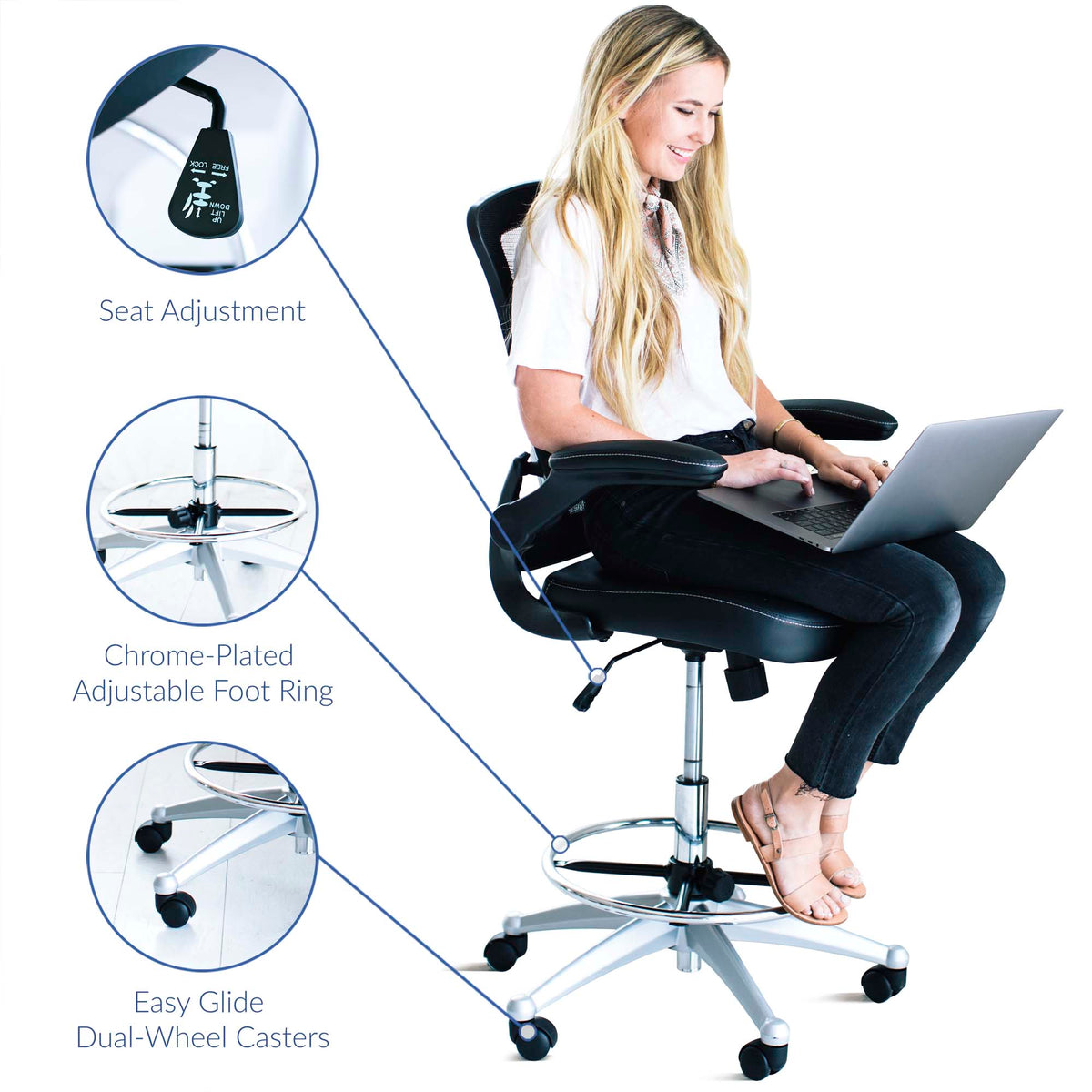 Attainment Vinyl Drafting Chair - Black