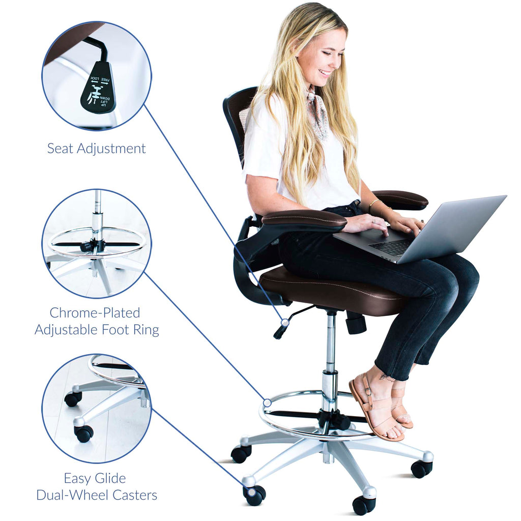 Attainment Vinyl Drafting Chair - Brown
