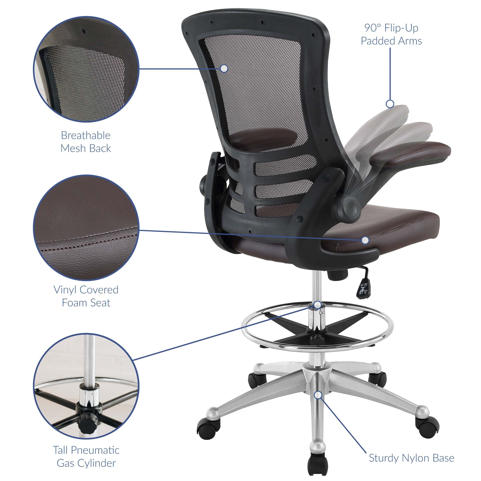 Attainment Vinyl Drafting Chair - Brown
