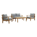 Marina 4 Piece Outdoor Patio Teak Set - Natural Gray (2 Armchairs, Coffee Table, Sofa)