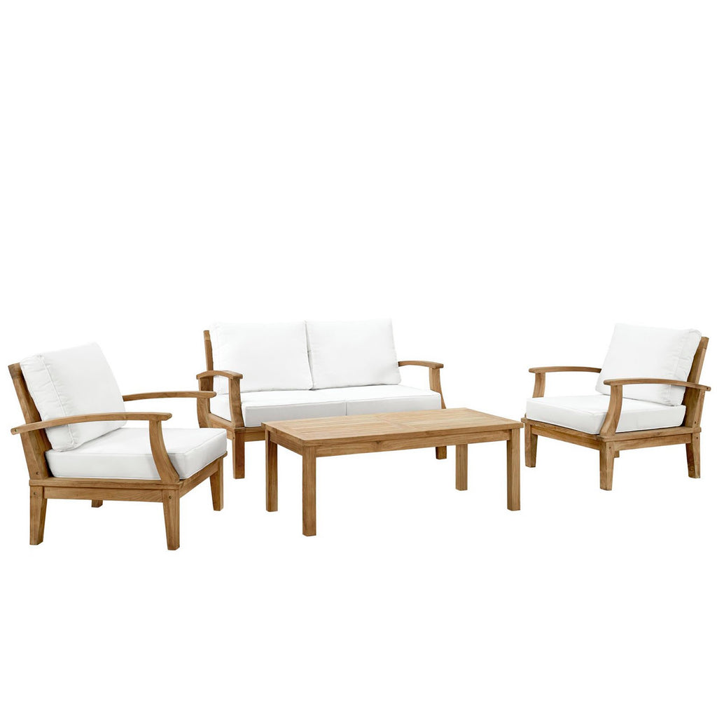 Marina 4 Piece Outdoor Patio Teak Set - Natural White (2 Armchairs, Coffee Table, Sofa)