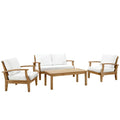 Marina 4 Piece Outdoor Patio Teak Set - Natural White (2 Armchairs, Coffee Table, Sofa)