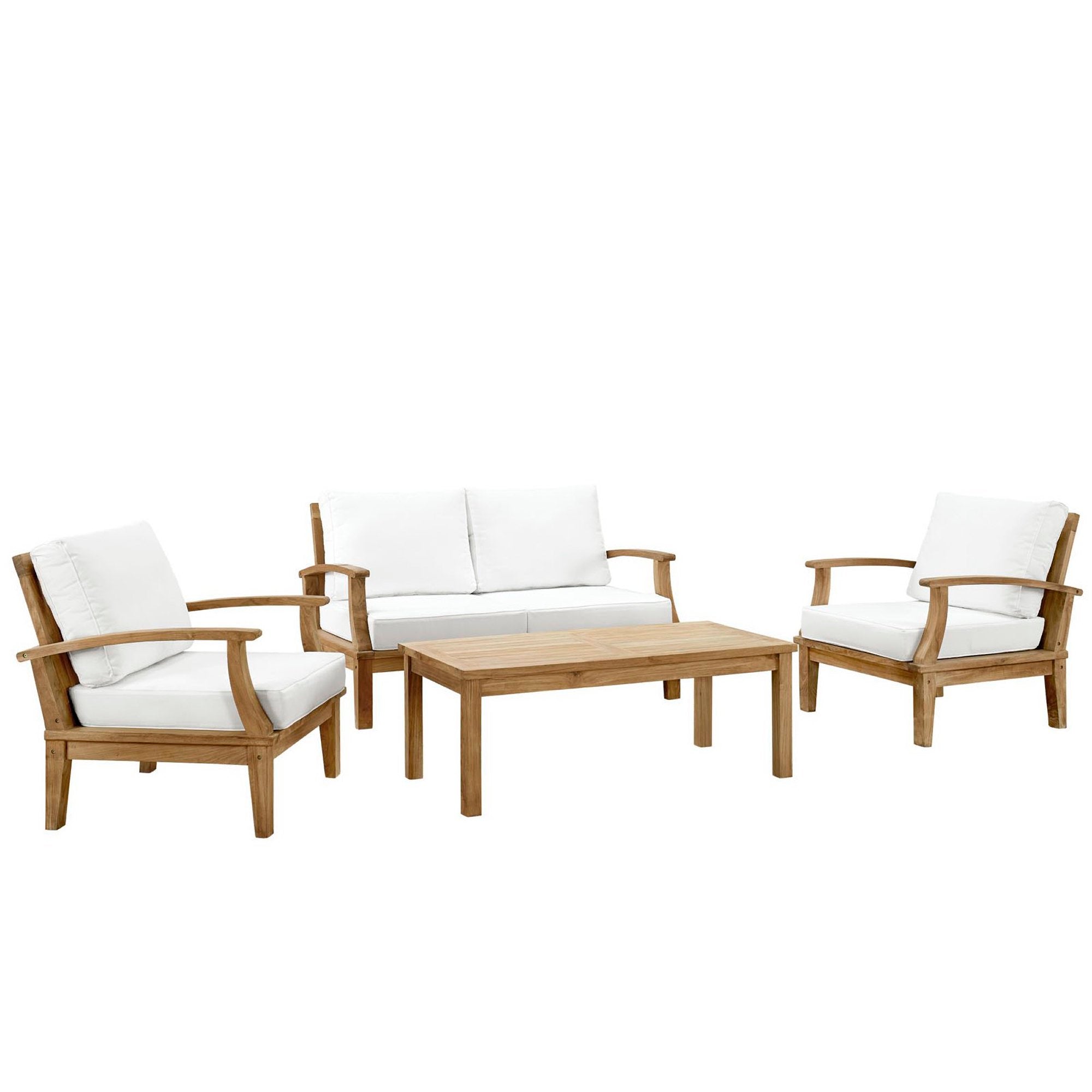 Marina 4 Piece Outdoor Patio Teak Set - Natural White (2 Armchairs, Coffee Table, Sofa)