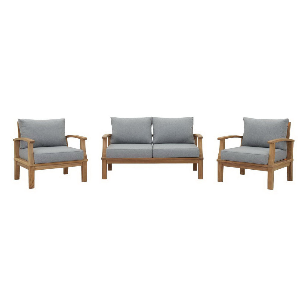 Marina 3 Piece Outdoor Patio Teak Set - Natural Gray (2 Armchairs, Sofa)