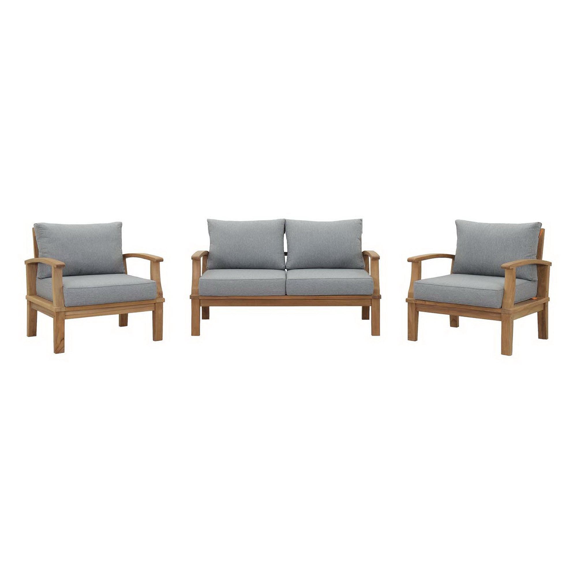 Marina 3 Piece Outdoor Patio Teak Set - Natural Gray (2 Armchairs, Sofa)