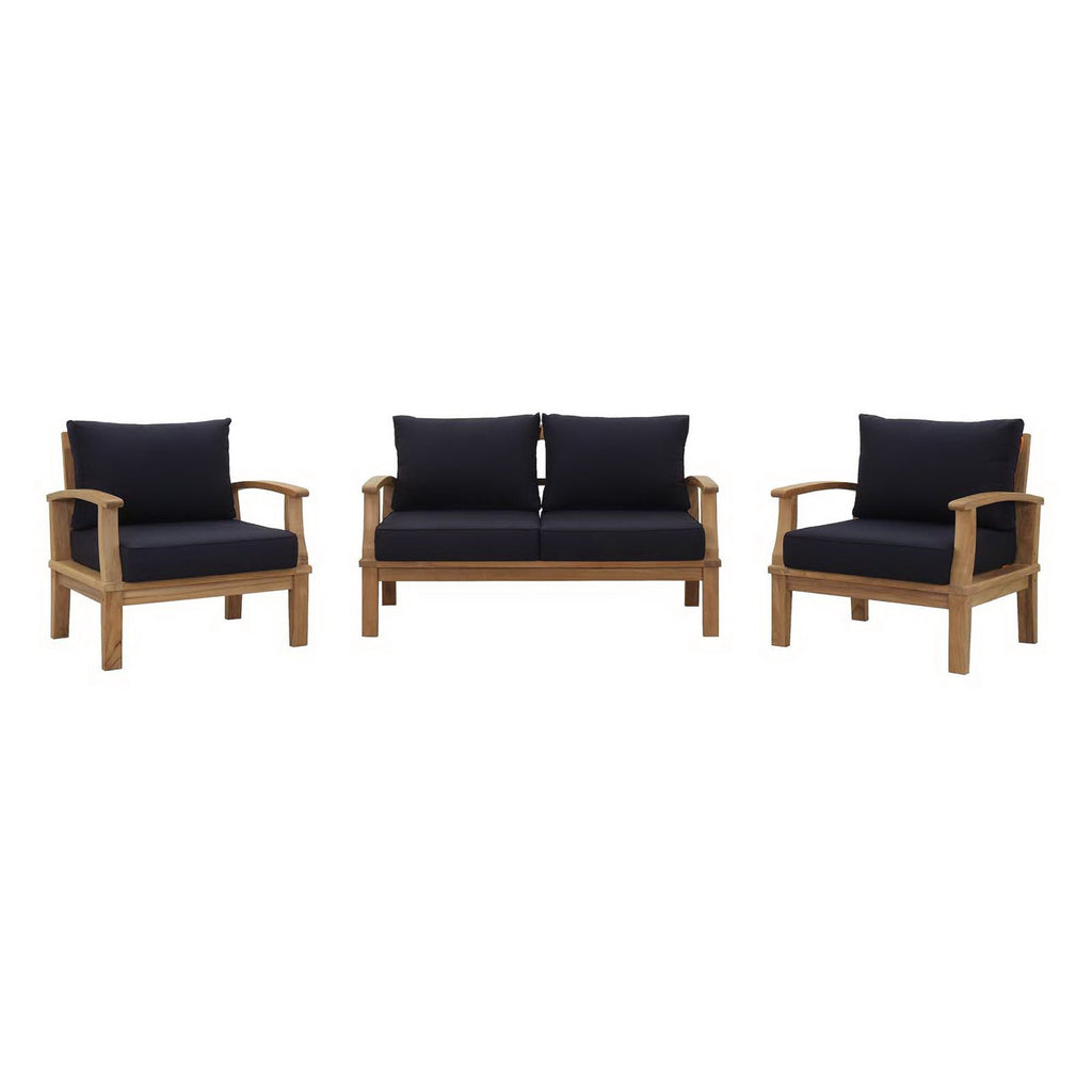 Marina 3 Piece Outdoor Patio Teak Set - Natural Navy (2 Armchairs, Sofa)