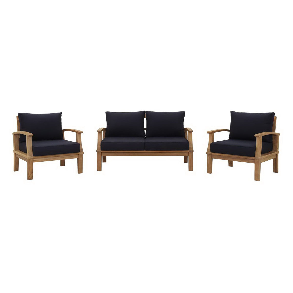 Marina 3 Piece Outdoor Patio Teak Set - Natural Navy (2 Armchairs, Sofa)