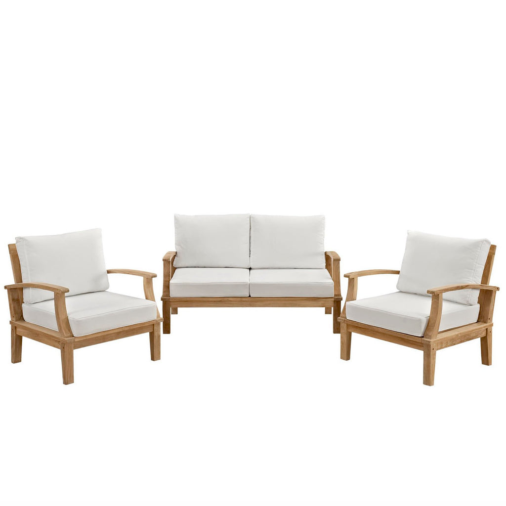Marina 3 Piece Outdoor Patio Teak Set - Natural White (2 Armchairs, Sofa)