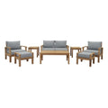 Marina 8 Piece Outdoor Patio Teak Set - Natural Gray (2 Armchairs, Coffee Table, 2 Ottomans, 2 Side Tables, Sofa)