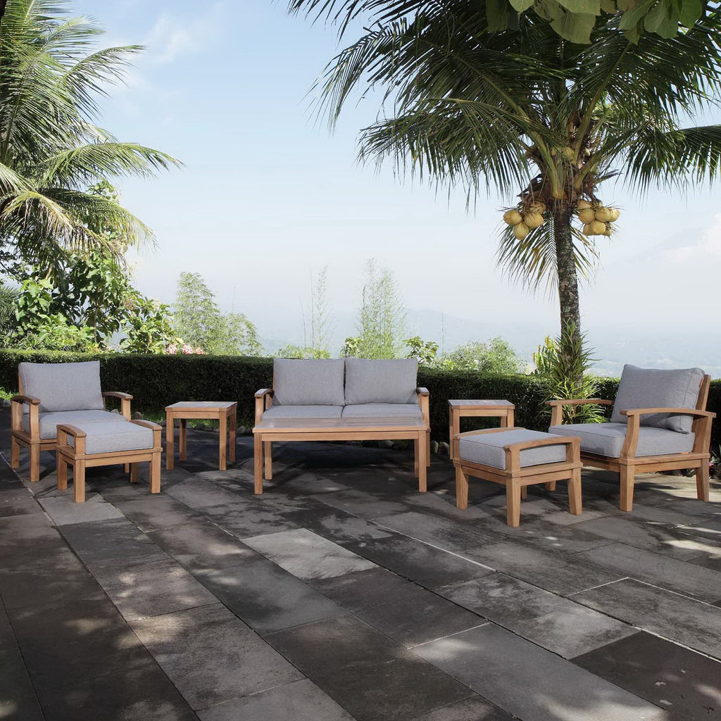 Marina 8 Piece Outdoor Patio Teak Set - Natural Gray (2 Armchairs, Coffee Table, 2 Ottomans, 2 Side Tables, Sofa)