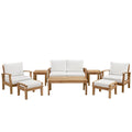 Marina 8 Piece Outdoor Patio Teak Set - Natural White (2 Armchairs, Coffee Table, 2 Ottomans, 2 Side Tables, Sofa)