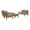 Marina 5 Piece Outdoor Patio Teak Set - Natural Gray (2 Armchairs, 2 Ottomans, Sofa)