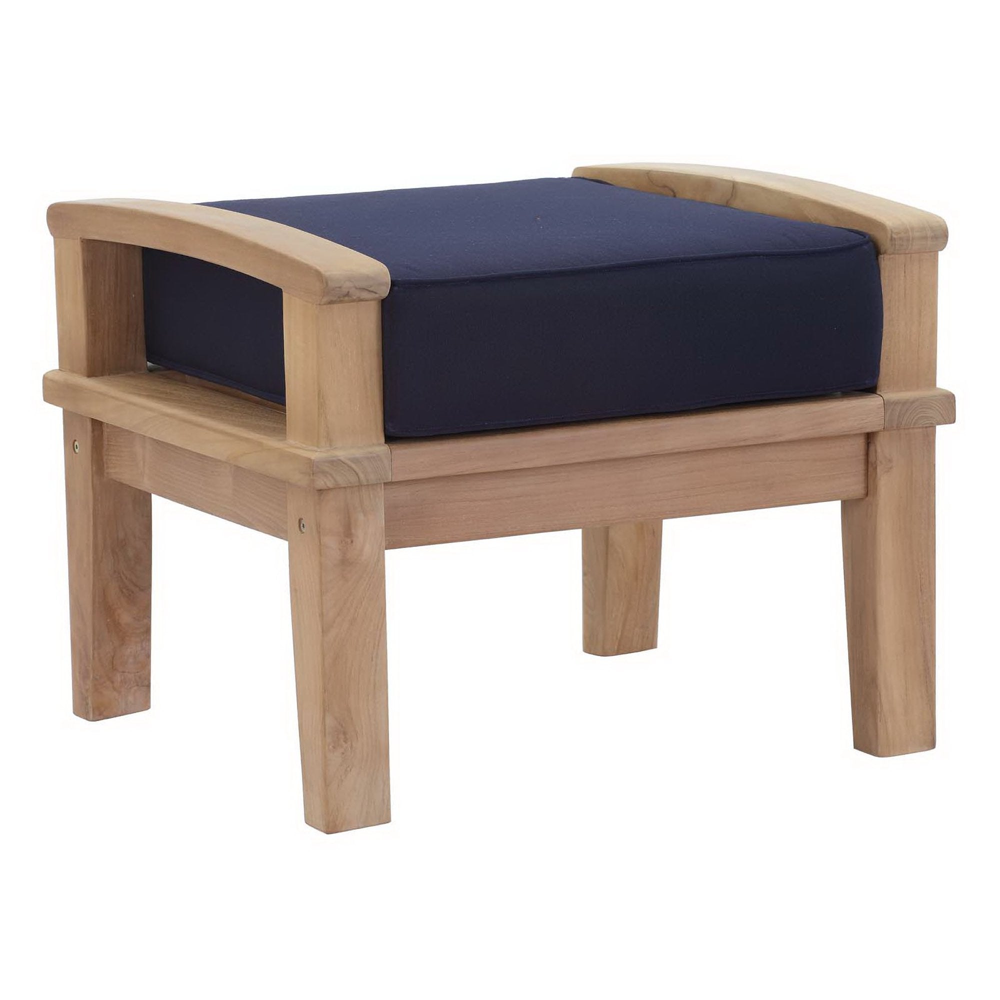 Marina 5 Piece Outdoor Patio Teak Set - Natural Navy (2 Armchairs, 2 Ottomans, Sofa)