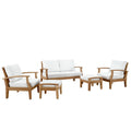 Marina 5 Piece Outdoor Patio Teak Set - Natural White (2 Armchairs, 2 Ottomans, Sofa)