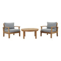 Marina 3 Piece Outdoor Patio Teak Set - Natural Gray (2 Armchairs, Coffee Table)