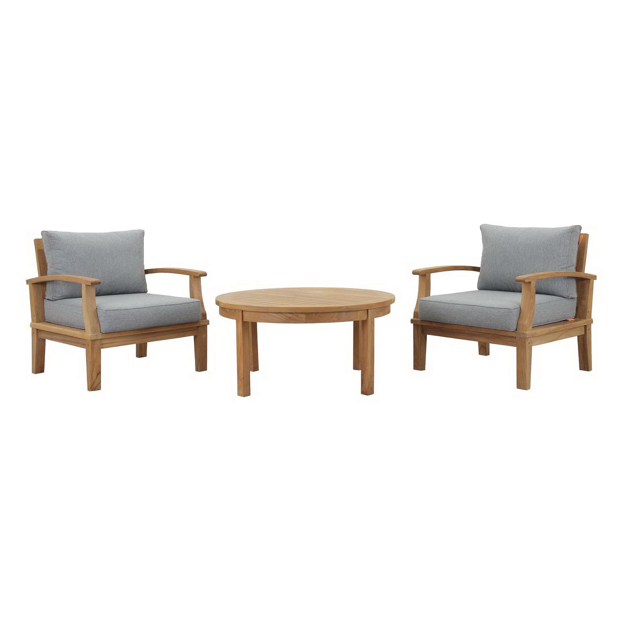 Marina 3 Piece Outdoor Patio Teak Set - Natural Gray (2 Armchairs, Coffee Table)