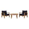 Marina 3 Piece Outdoor Patio Teak Set - Natural Navy (2 Armchairs, Coffee Table)