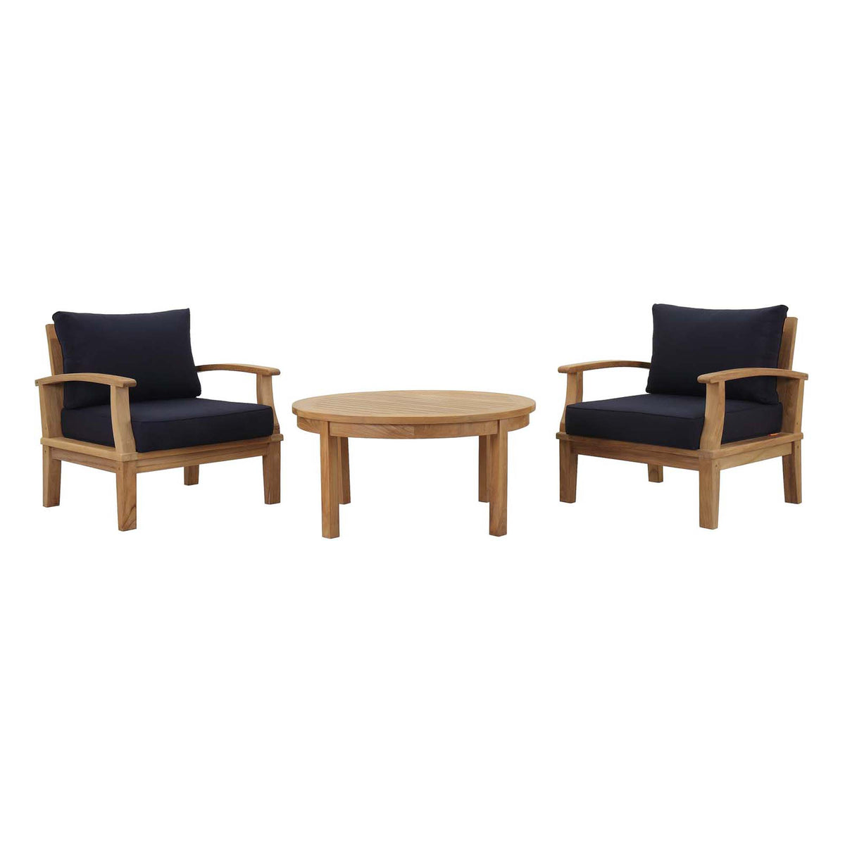 Marina 3 Piece Outdoor Patio Teak Set - Natural Navy (2 Armchairs, Coffee Table)