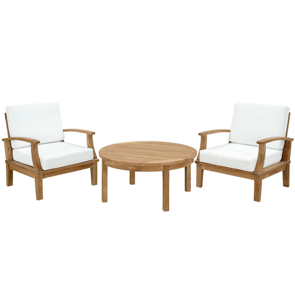 Marina 3 Piece Outdoor Patio Teak Set - Natural White (2 Armchairs, Coffee Table)