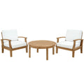 Marina 3 Piece Outdoor Patio Teak Set - Natural White (2 Armchairs, Coffee Table)