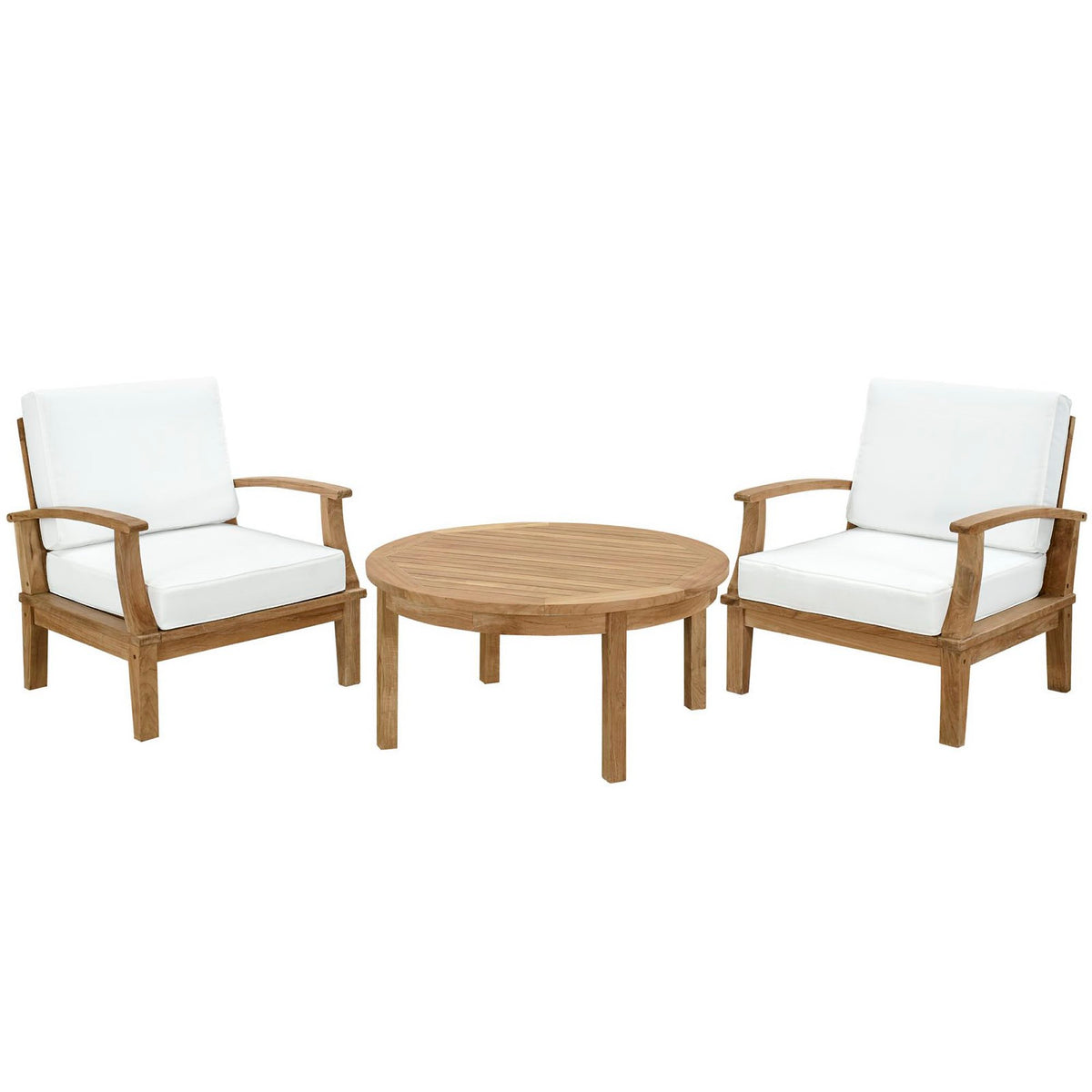 Marina 3 Piece Outdoor Patio Teak Set - Natural White (2 Armchairs, Coffee Table)