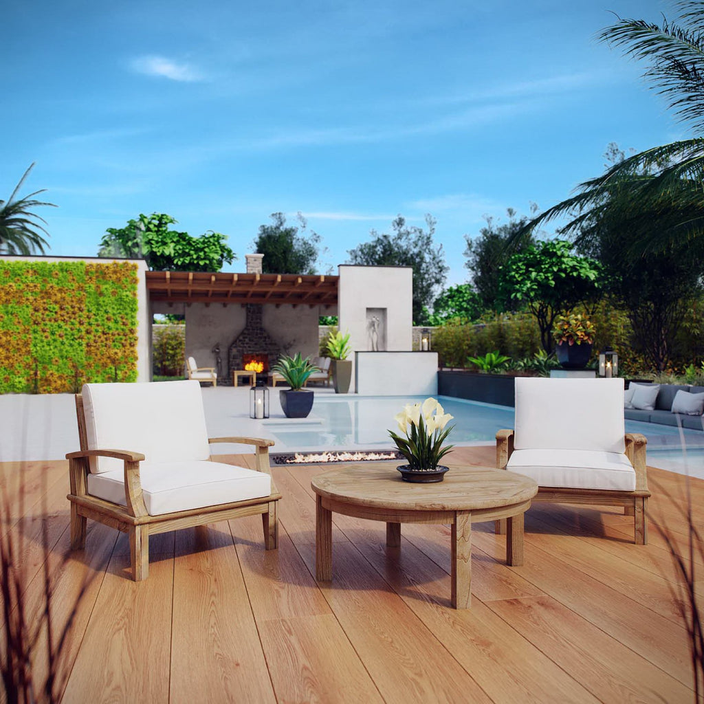 Marina 3 Piece Outdoor Patio Teak Set - Natural White (2 Armchairs, Coffee Table)