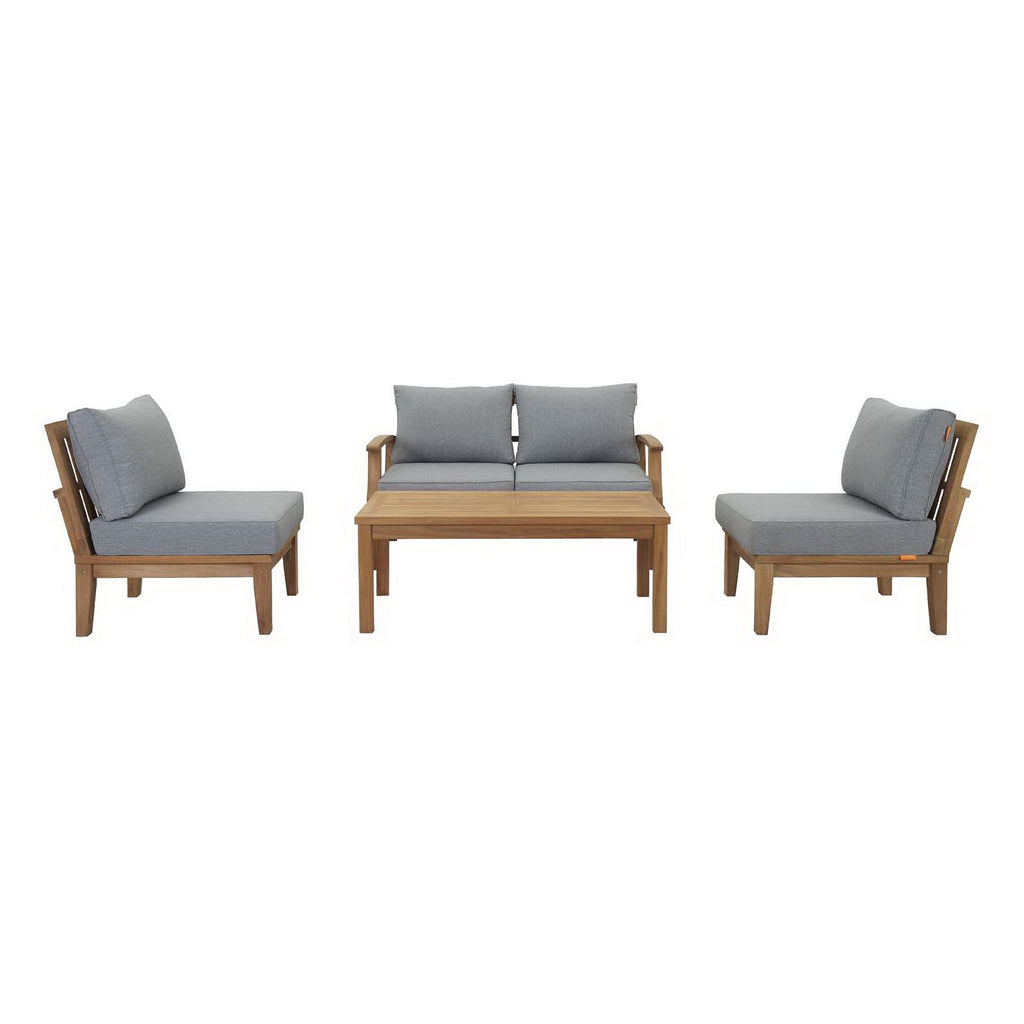 Marina 5 Piece Outdoor Patio Teak Set - Natural Gray (Left-Arm Sofa, 2 Sofas, Coffee Table, Right-Arm Sofa)