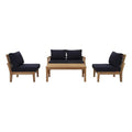 Marina 5 Piece Outdoor Patio Teak Set - Natural Navy (Left-Arm Sofa, 2 Sofas, Coffee Table, Right-Arm Sofa)