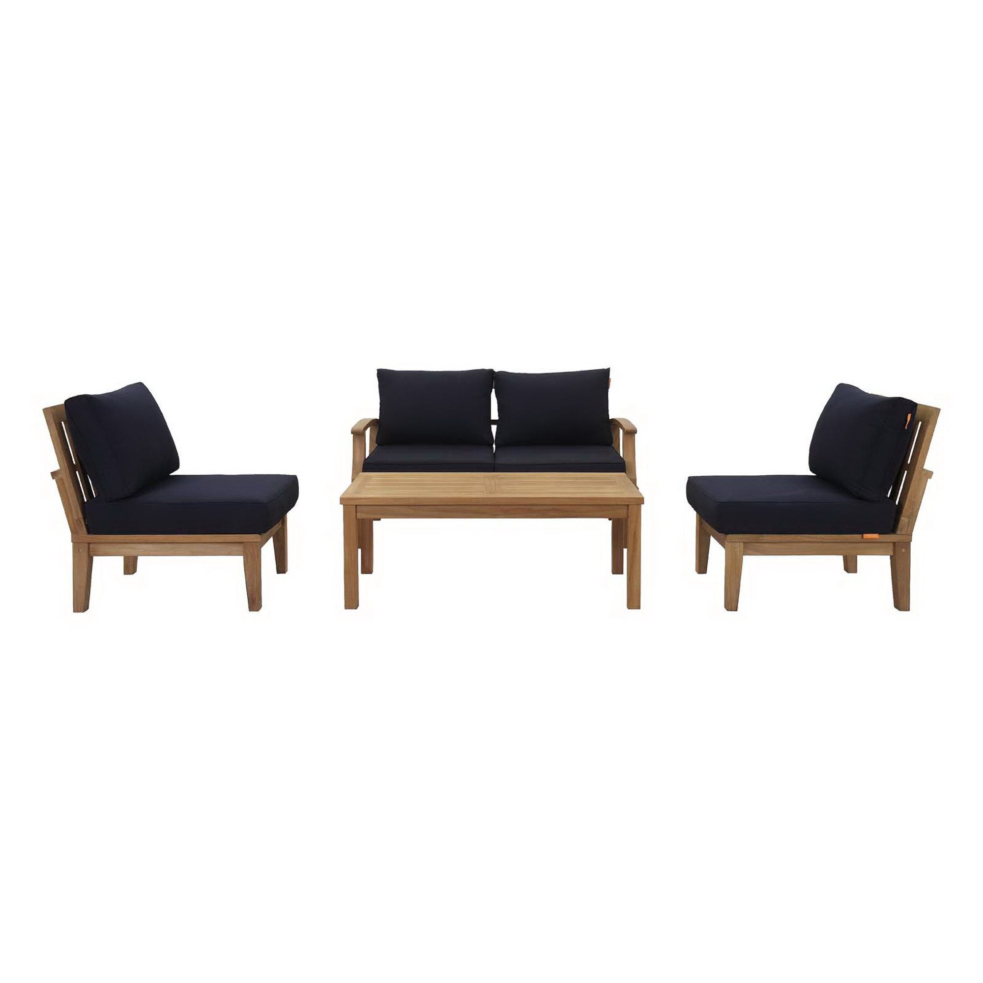Marina 5 Piece Outdoor Patio Teak Set - Natural Navy (Left-Arm Sofa, 2 Sofas, Coffee Table, Right-Arm Sofa)