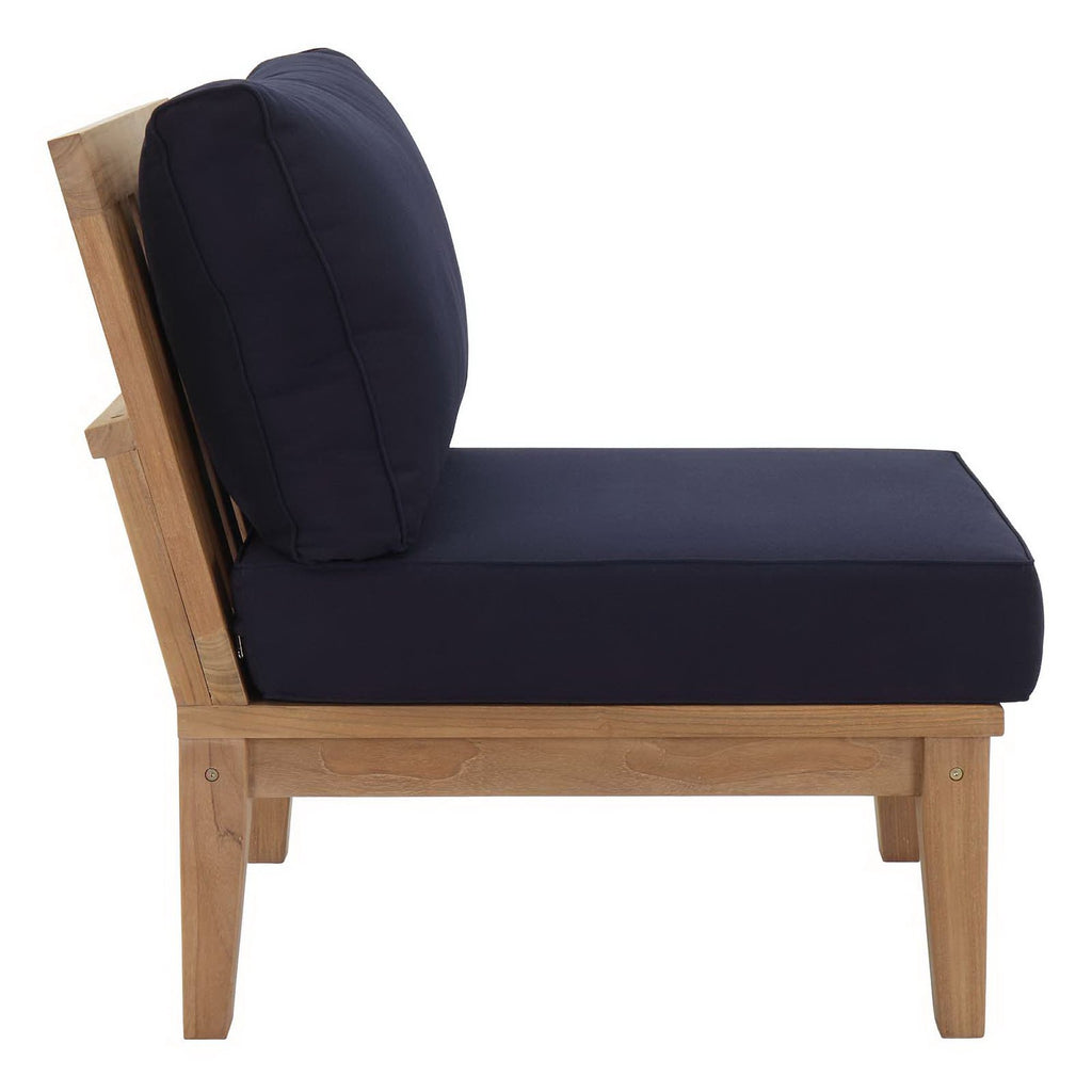 Marina 5 Piece Outdoor Patio Teak Set - Natural Navy (Left-Arm Sofa, 2 Sofas, Coffee Table, Right-Arm Sofa)