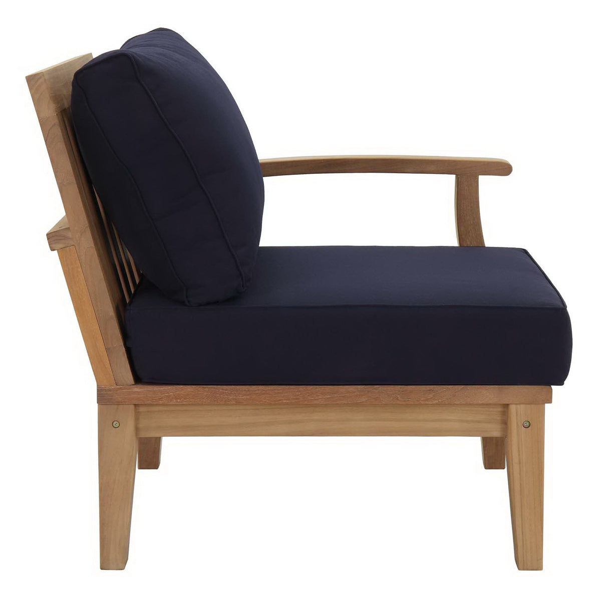 Marina 5 Piece Outdoor Patio Teak Set - Natural Navy (Left-Arm Sofa, 2 Sofas, Coffee Table, Right-Arm Sofa)