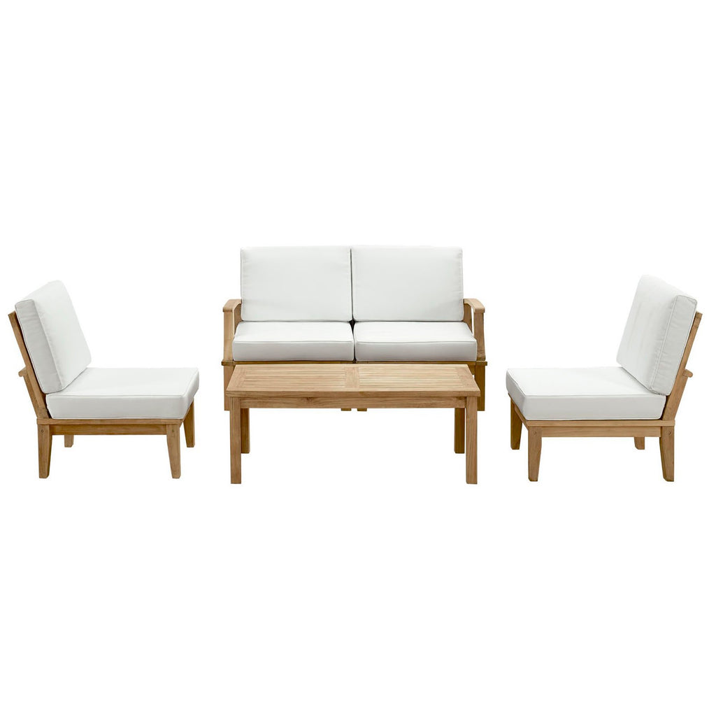 Marina 5 Piece Outdoor Patio Teak Set - Natural White (Left-Arm Sofa, 2 Sofas, Coffee Table, Right-Arm Sofa)