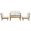 Marina 5 Piece Outdoor Patio Teak Set - Natural White (Left-Arm Sofa, 2 Sofas, Coffee Table, Right-Arm Sofa)