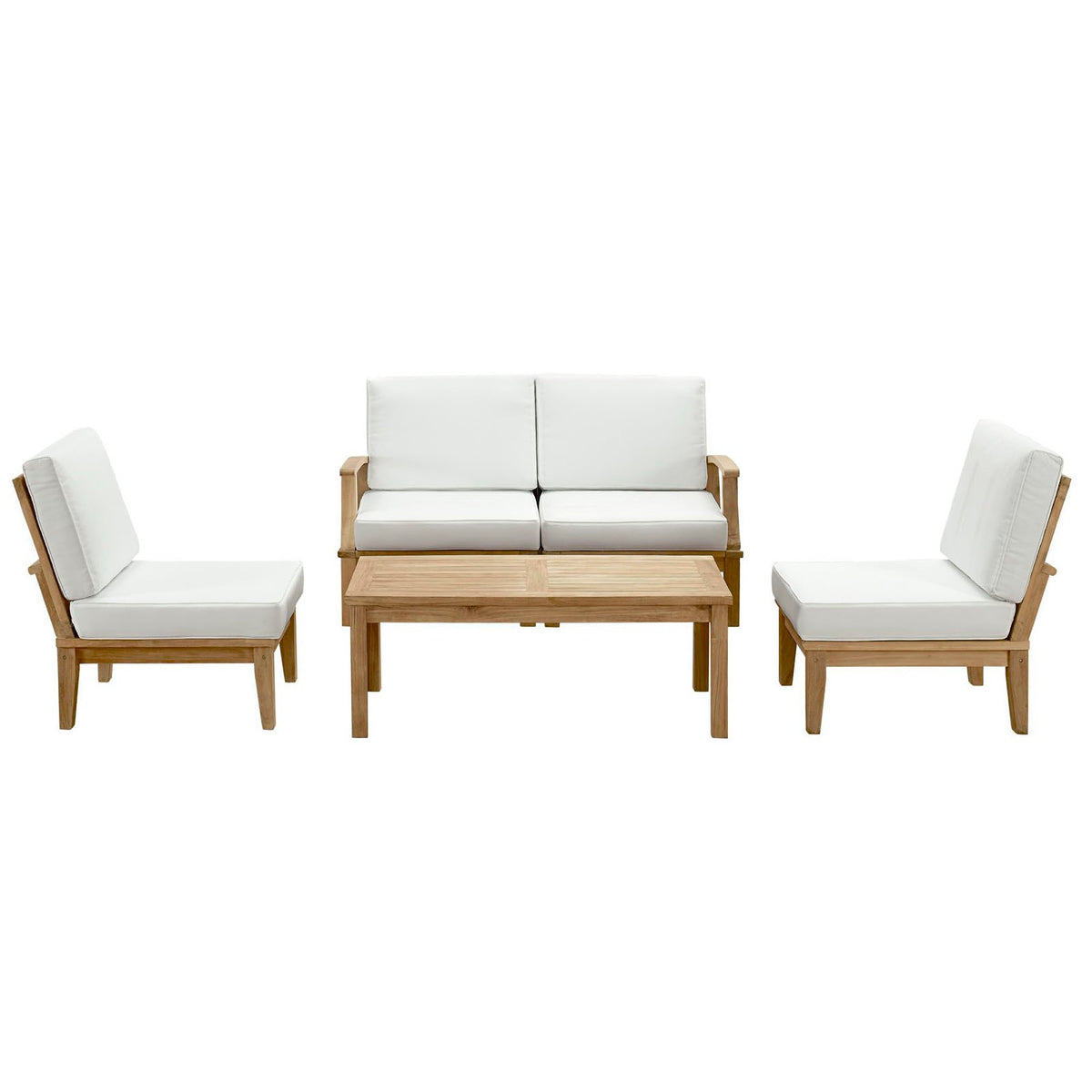 Marina 5 Piece Outdoor Patio Teak Set - Natural White (Left-Arm Sofa, 2 Sofas, Coffee Table, Right-Arm Sofa)