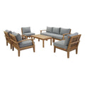 Marina 8 Piece Outdoor Patio Teak Set - Natural Gray (2 Armchairs, Left-Arm Sofa, 3 Sofas, Coffee Table, Right-Arm Sofa)