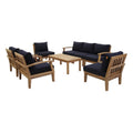 Marina 8 Piece Outdoor Patio Teak Set - Natural Navy (2 Armchairs, Left-Arm Sofa, 3 Sofas, Coffee Table, Right-Arm Sofa)