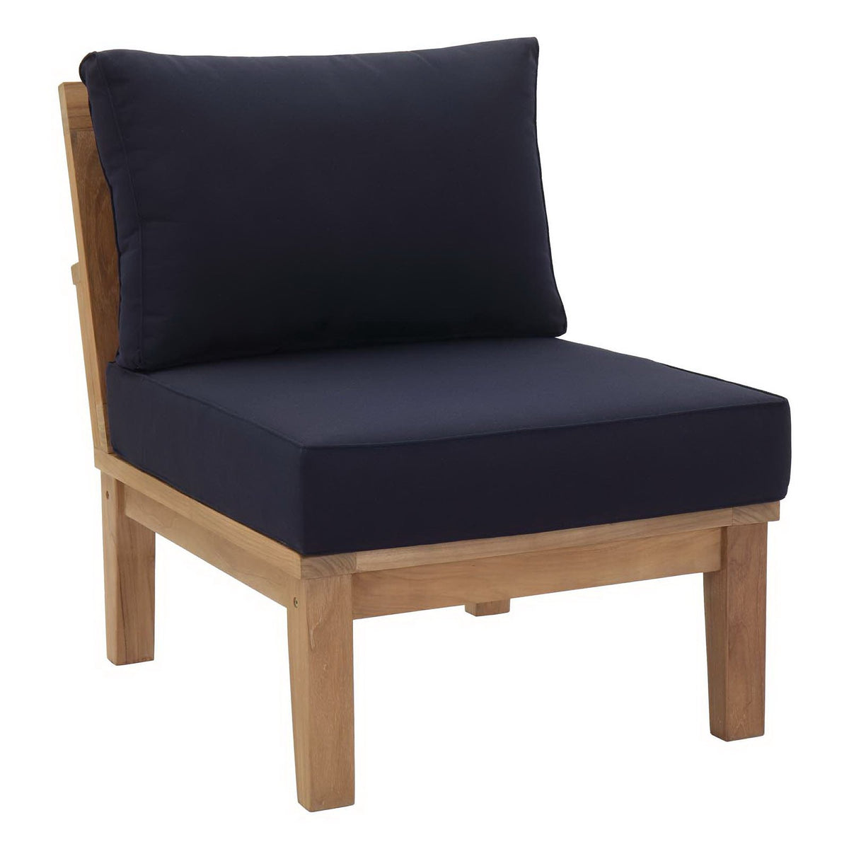 Marina 8 Piece Outdoor Patio Teak Set - Natural Navy (2 Armchairs, Left-Arm Sofa, 3 Sofas, Coffee Table, Right-Arm Sofa)