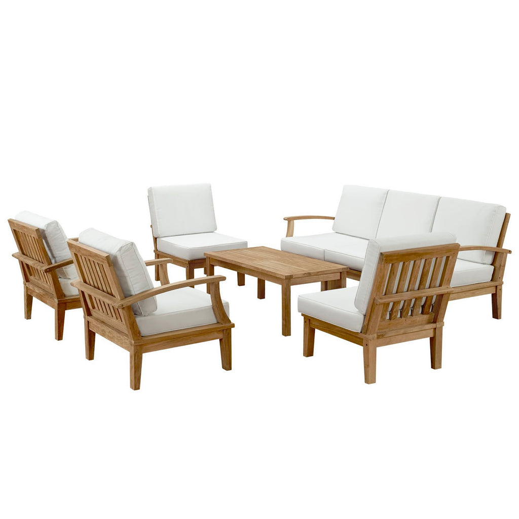 Marina 8 Piece Outdoor Patio Teak Set - Natural White (2 Armchairs, Left-Arm Sofa, 3 Sofas, Coffee Table, Right-Arm Sofa)