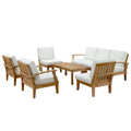 Marina 8 Piece Outdoor Patio Teak Set - Natural White (2 Armchairs, Left-Arm Sofa, 3 Sofas, Coffee Table, Right-Arm Sofa)