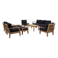 Marina 10 Piece Outdoor Patio Teak Set - Natural Navy (2 Armchairs, Left-Arm Sofa, 3 Sofas, 2 Ottomans, Coffee Table, Right-Arm Sofa)