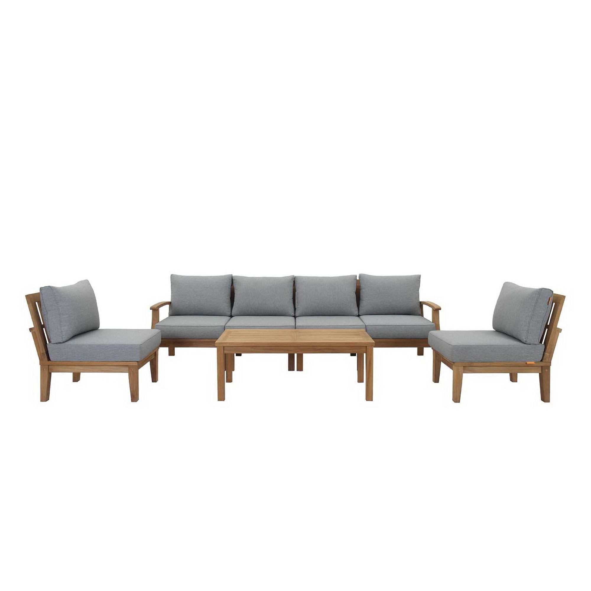 Marina 7 Piece Outdoor Patio Teak Set - Natural Gray (Left-Arm Sofa, 4 Sofas, Coffee Table, Right-Arm Sofa)