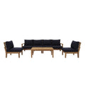 Marina 7 Piece Outdoor Patio Teak Set - Natural Navy (Left-Arm Sofa, 4 Sofas, Coffee Table, Right-Arm Sofa)
