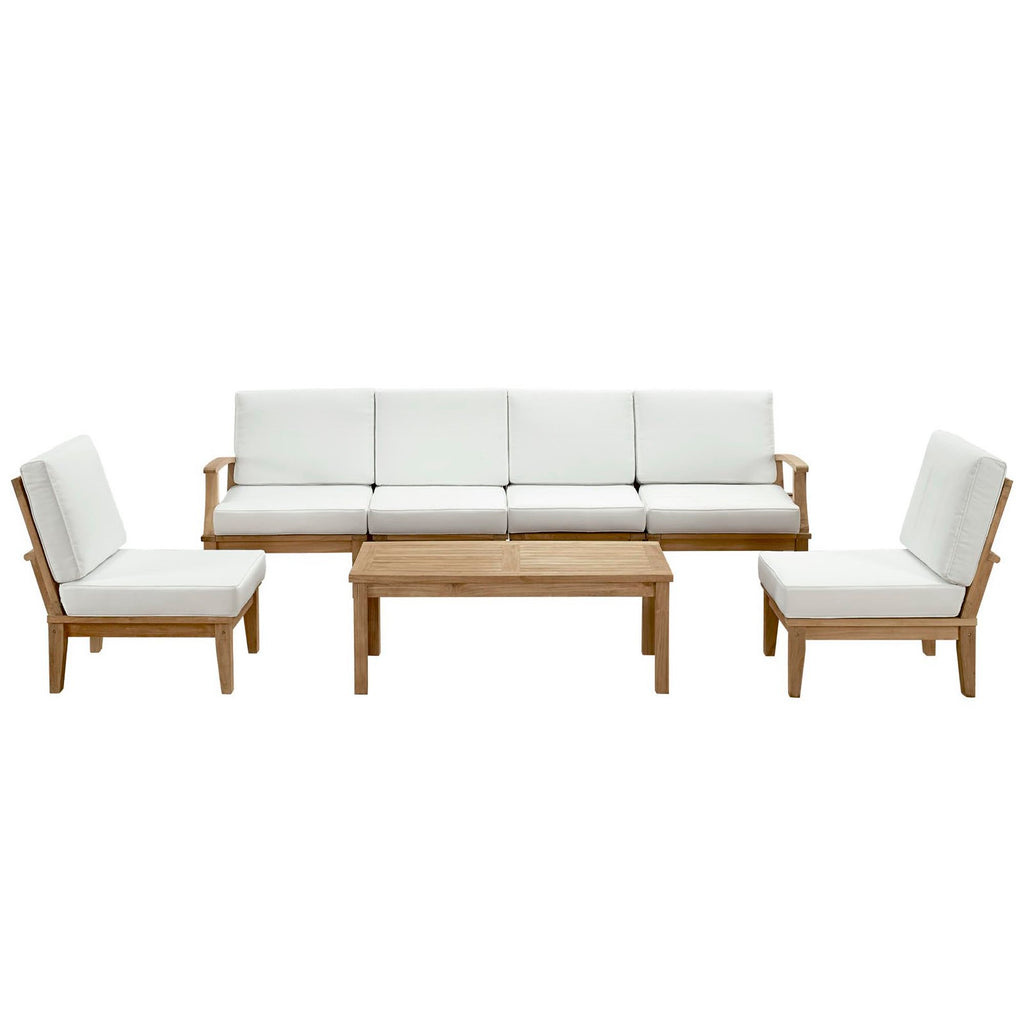 Marina 7 Piece Outdoor Patio Teak Set - Natural White (Left-Arm Sofa, 4 Sofas, Coffee Table, Right-Arm Sofa)