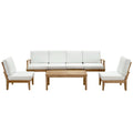 Marina 7 Piece Outdoor Patio Teak Set - Natural White (Left-Arm Sofa, 4 Sofas, Coffee Table, Right-Arm Sofa)