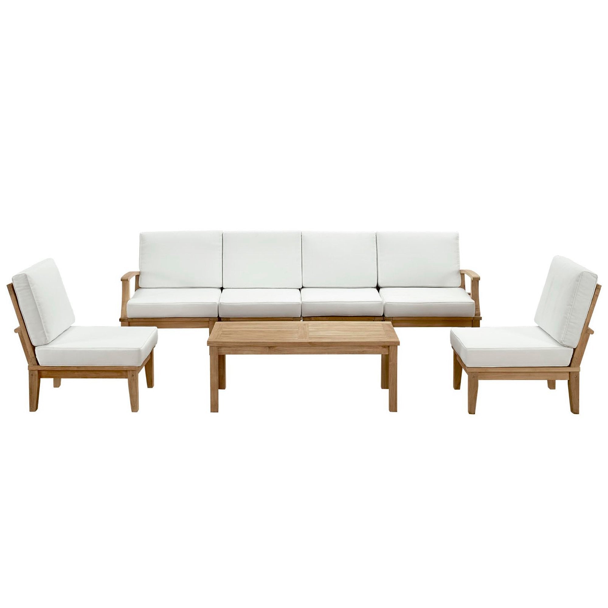 Marina 7 Piece Outdoor Patio Teak Set - Natural White (Left-Arm Sofa, 4 Sofas, Coffee Table, Right-Arm Sofa)