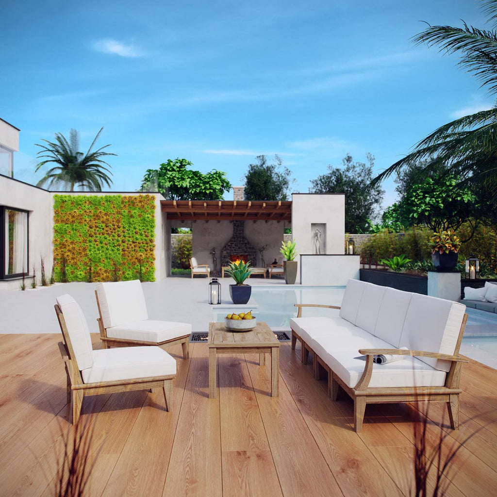 Marina 7 Piece Outdoor Patio Teak Set - Natural White (Left-Arm Sofa, 4 Sofas, Coffee Table, Right-Arm Sofa)