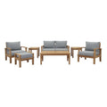 Marina 7 Piece Outdoor Patio Teak Set - Natural Gray (2 Armchairs, Loveseat, Ottoman, Coffee Table, 2 Side Tables)
