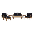 Marina 7 Piece Outdoor Patio Teak Set - Natural Navy (2 Armchairs, Loveseat, Ottoman, Coffee Table, 2 Side Tables)
