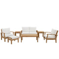 Marina 7 Piece Outdoor Patio Teak Set - Natural White (2 Armchairs, Loveseat, Ottoman, Coffee Table, 2 Side Tables)