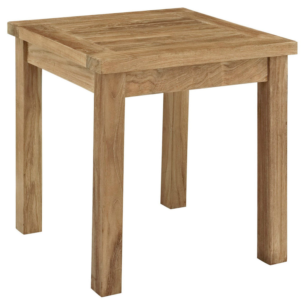 Marina 7 Piece Outdoor Patio Teak Set - Natural White (2 Armchairs, Loveseat, Ottoman, Coffee Table, 2 Side Tables)